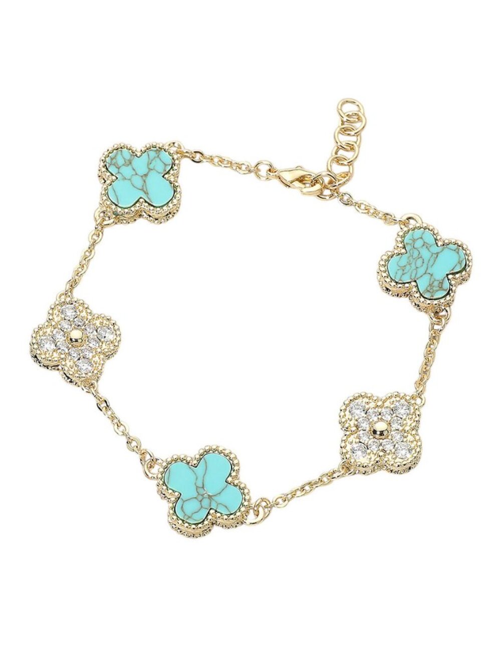 Tigerstars Turquoise Clover Charm Link Station Bracelet